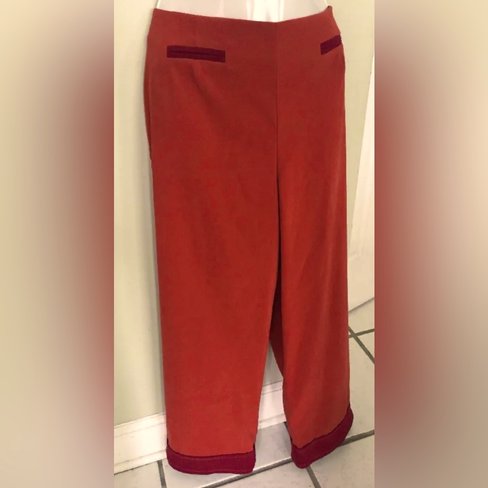 NWT f.l. malik Fall pants wide leg brick rust velvet velour trim Women’s 10 M